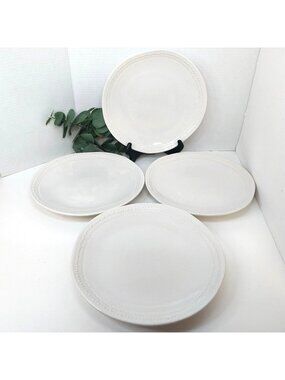 Park Designs Split-P White Beaded Stoneware 10.5 Dinner Plates Set Of 4
